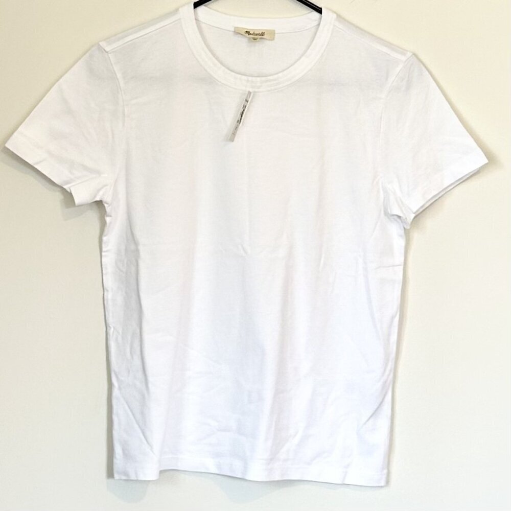 NWT Madewell Cotton Perfect Crewneck Tee in Eyelet White - Size: XXS - Picture 2 of 10